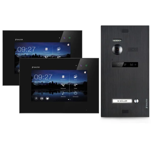 Video Türsprechanlage für 1 Familienhaus, 2x Monitore, Balter EVO Schwarz