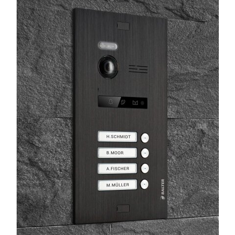 Video T&uuml;rsprechanlage mit Smartphone App f&uuml;r 4 Familienhaus, Schwarz, 4x Monitore, Balter EVO WLAN Schwarz