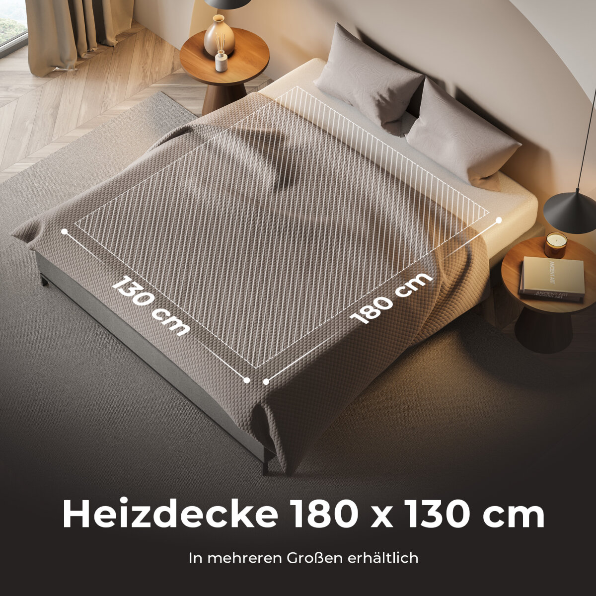 Balter Elektrische Heizdecke HD-02 Grau, 180x130cm, 10 Heizstufen &amp; Timer bis 10h