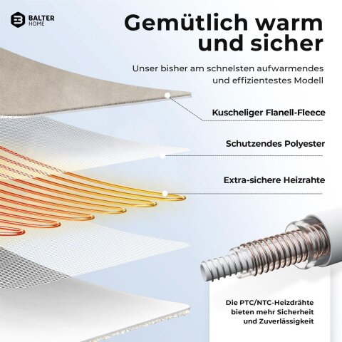 Heizdecke Flanell, Elektrische Wärmedecke, 10 Temperaturstufen