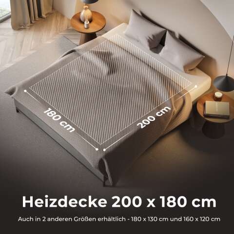 Balter Elektrische Heizdecke HD-03 Grau, 200x180cm, 10 Heizstufen &amp; Timer bis 10h