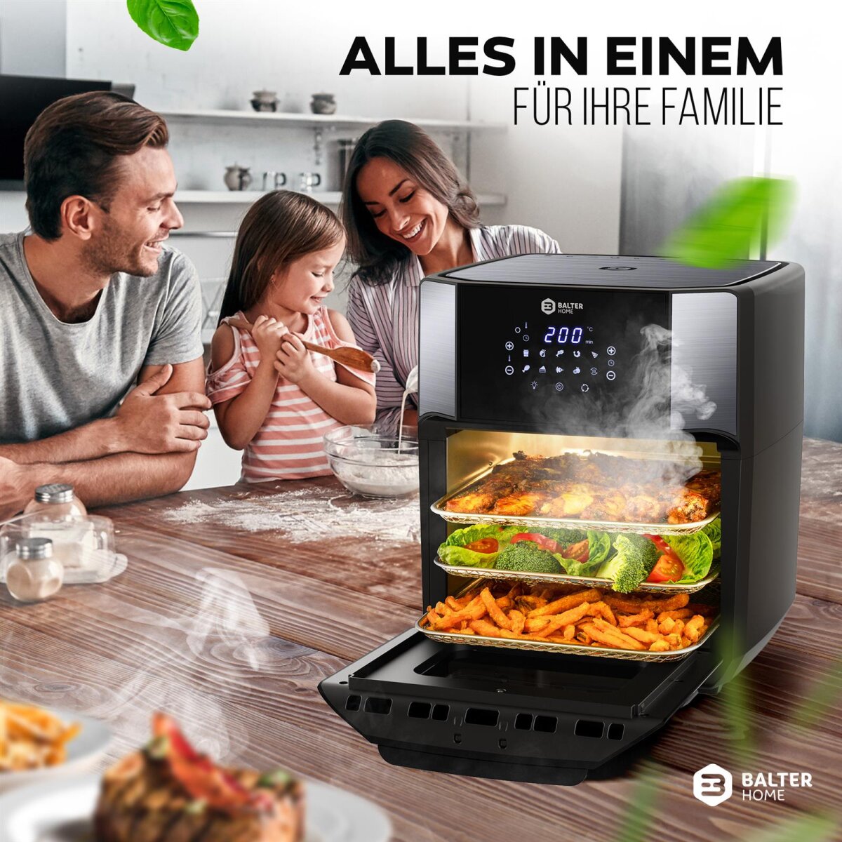 Balter Hei&szlig;luftfritteuse HL-1200 Schwarz (12 Liter, 10 Programme, Edelstahl, LCD, 2000W)