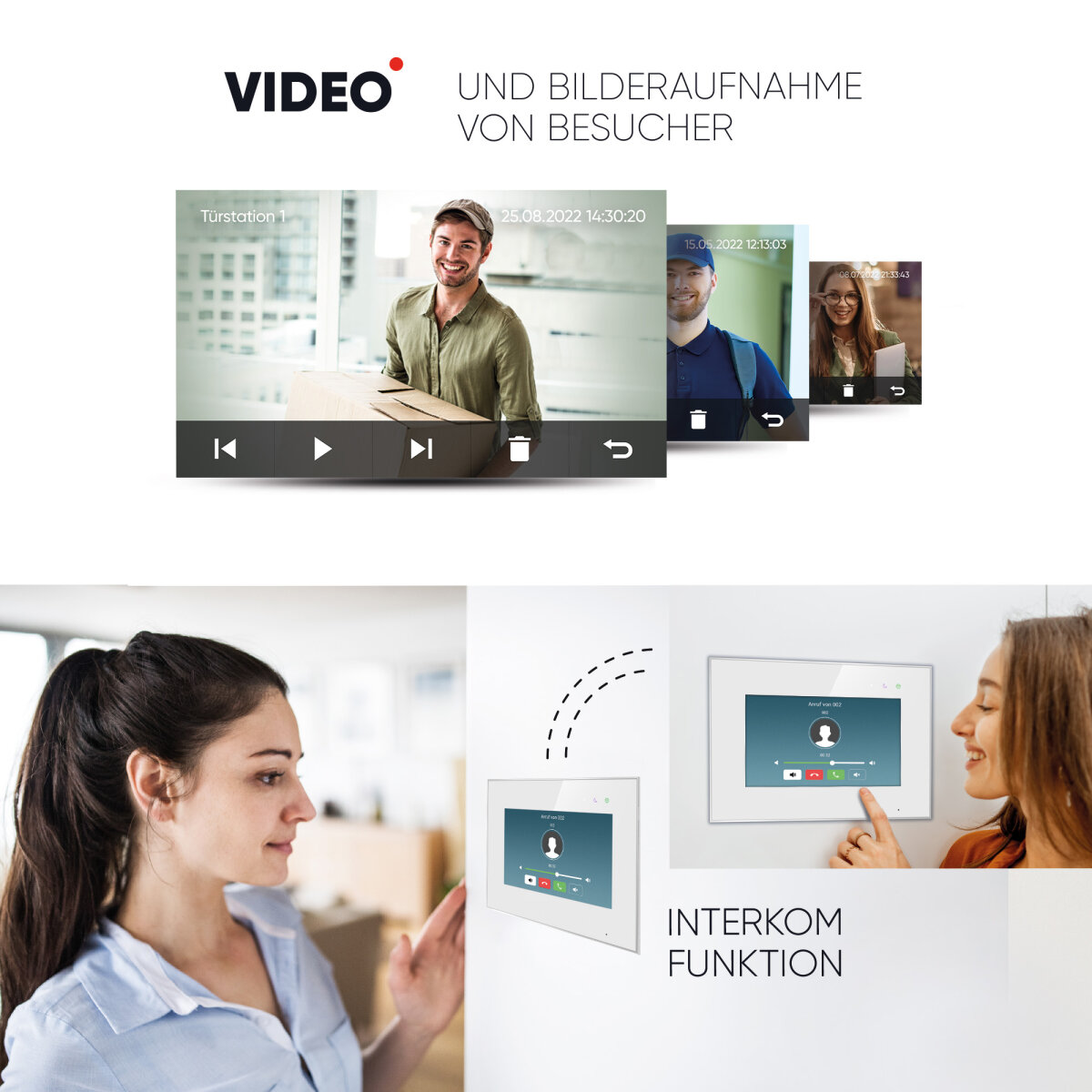 HD Video T&uuml;rsprechanlage mit Smartphone App f&uuml;r 1 Familienhaus, 4x Monitor, Balter EVO HD WLAN
