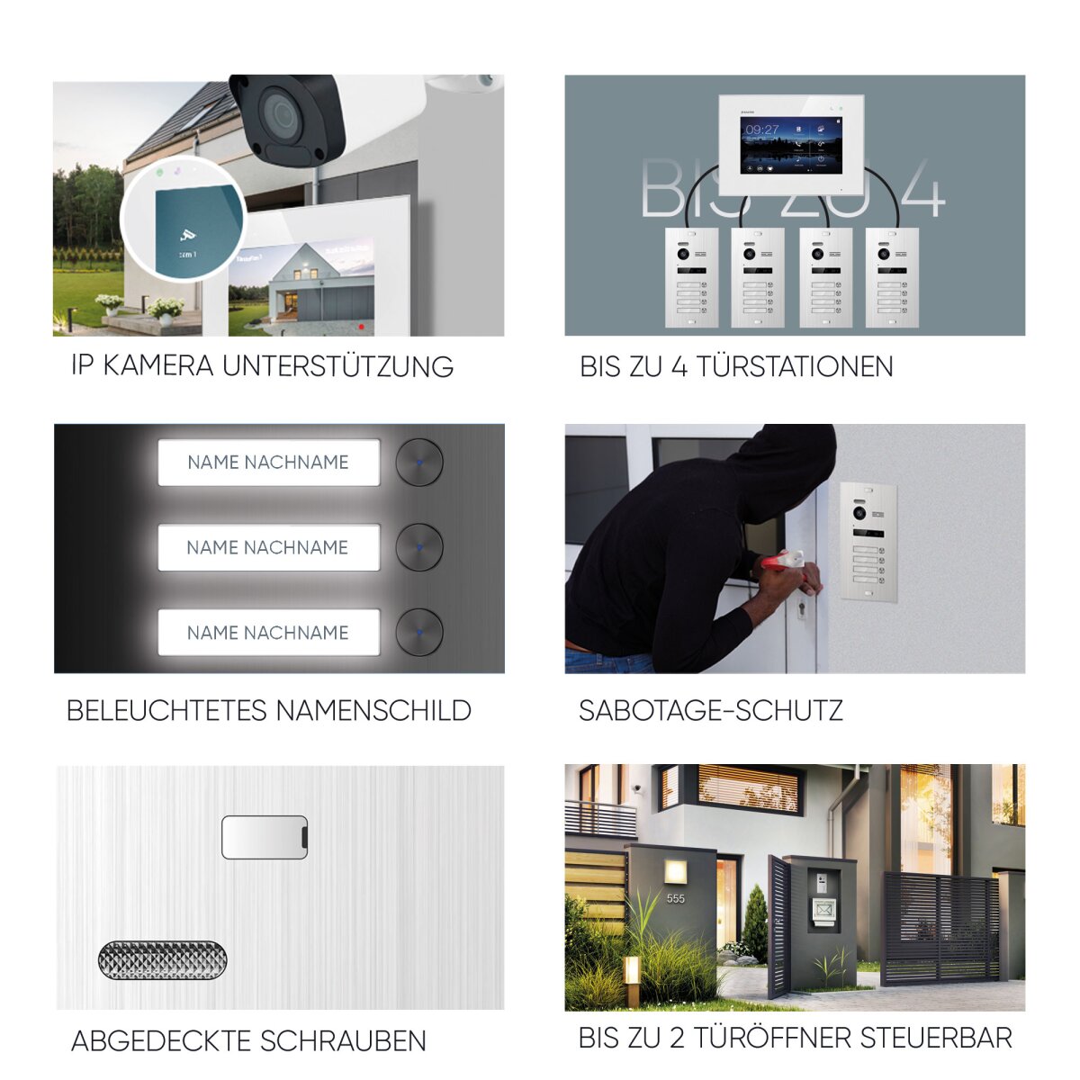 HD Video T&uuml;rsprechanlage mit Smartphone App f&uuml;r 1 Familienhaus, 4x Monitor, Balter EVO HD WLAN