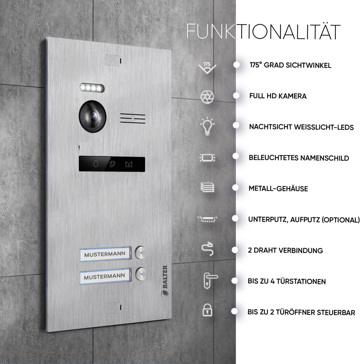 HD Video T&uuml;rsprechanlage mit Smartphone App f&uuml;r 2 Familienhaus, 2x Monitor, Balter EVO HD WLAN