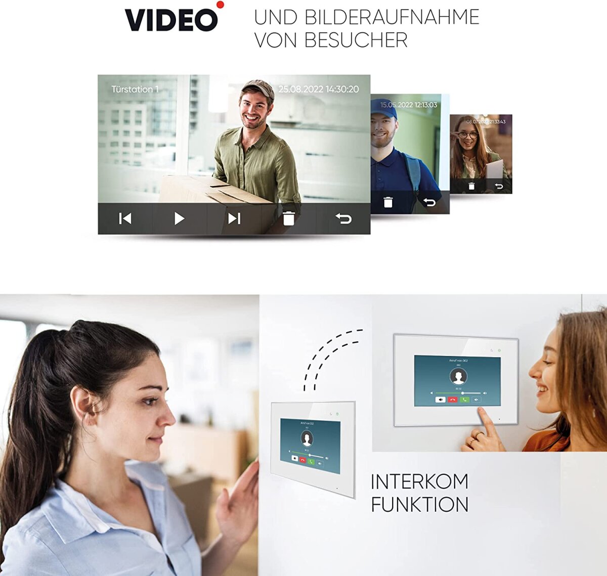 HD Video T&uuml;rsprechanlage f&uuml;r 4 Familienhaus, 4x Monitor, Balter EVO HD Schwarz