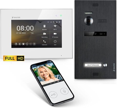 HD Video T&uuml;rsprechanlage mit Smartphone App f&uuml;r 1 Familienhaus, 1x Monitor, Balter EVO HD WLAN Schwarz