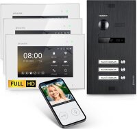 HD Video T&uuml;rsprechanlage mit Smartphone App f&uuml;r 3 Familienhaus, 3x Monitor, Balter EVO HD WLAN Schwarz