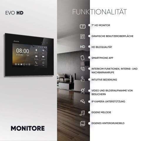 HD Video T&uuml;rsprechanlage mit Smartphone App f&uuml;r 1 Familienhaus, 1x Monitor, Balter EVO HD WLAN SIlber/Schwarz