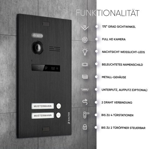 HD Video T&uuml;rsprechanlage f&uuml;r 2 Familienhaus, 2 x Monitore, Balter EVO HD Black