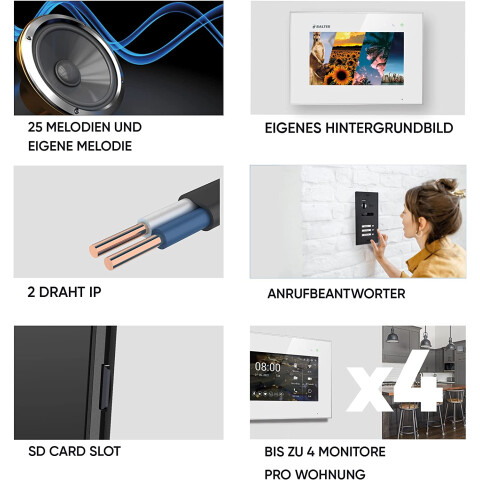 HD Video T&uuml;rsprechanlage f&uuml;r 3 Familienhaus, 3x Monitor, Balter EVO HD Silber/Schwarz