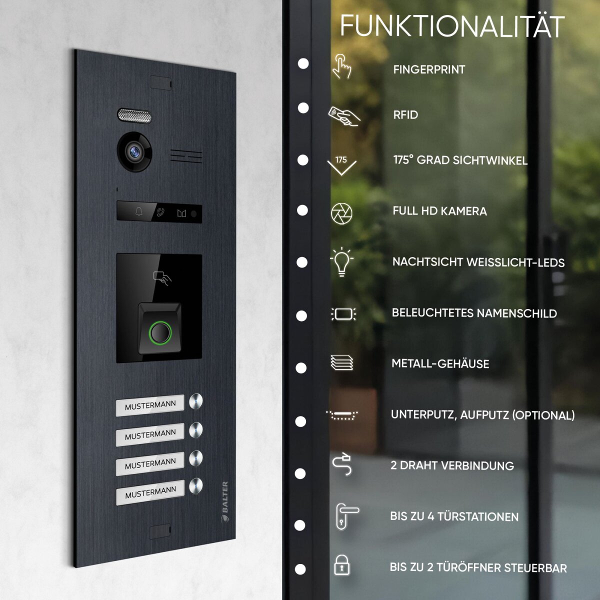 Balter Evo HD Fingerprint T&uuml;rstation 4 Familienhaus Schwarz