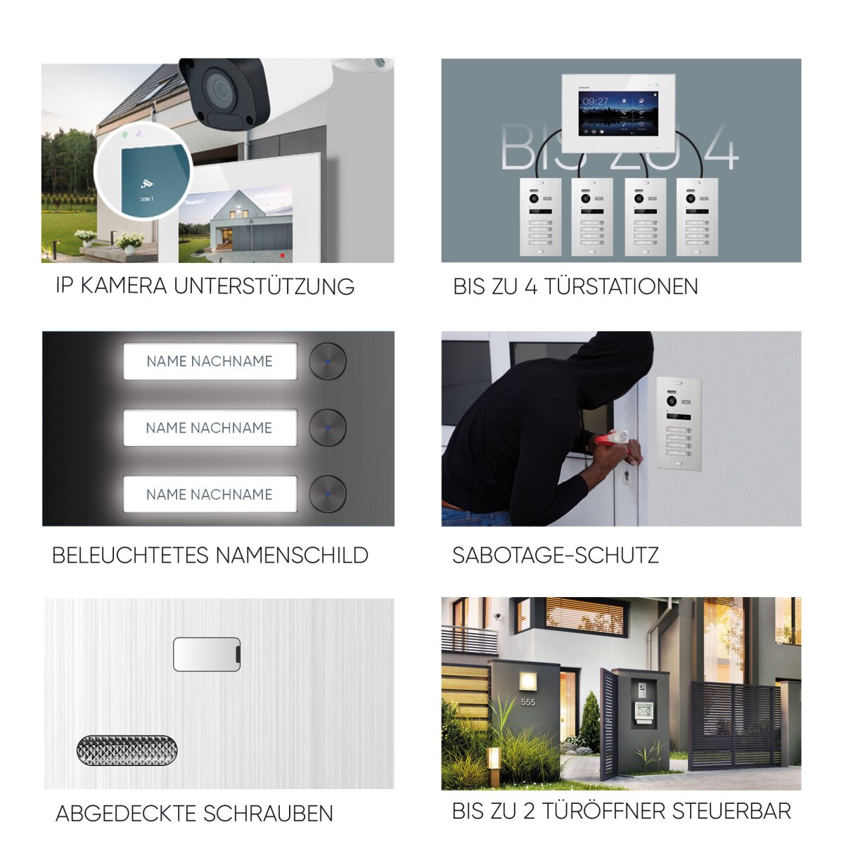 HD Video T&uuml;rsprechanlage mit Fingerprint, Video T&uuml;rklingel, Smartphone App, 1 Familienhaus, 2x7 Zoll Monitore, 2 Draht Bus, 175&deg; Weitwinkel