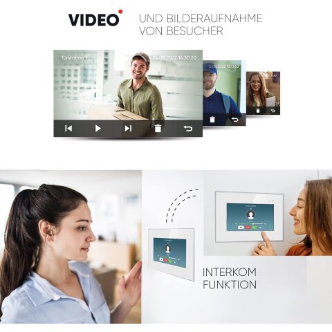 HD Video T&uuml;rsprechanlage mit Fingerprint, Video T&uuml;rklingel, Smartphone App, 1 Familienhaus, 2x7 Zoll Monitore, 2 Draht Bus, 175&deg; Weitwinkel