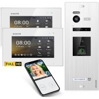 HD Video T&uuml;rsprechanlage mit Fingerprint, Video T&uuml;rklingel, Smartphone App, 1 Familienhaus, 2x7 Zoll Monitore, 2 Draht Bus, 175&deg; Weitwinkel