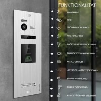 HD Video T&uuml;rsprechanlage mit Fingerprint, Video T&uuml;rklingel, Smartphone App, 1 Familienhaus, 2x7 Zoll Monitore, 2 Draht Bus, 175&deg; Weitwinkel