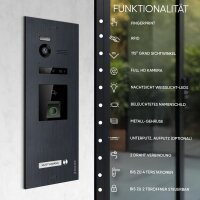 HD Video T&uuml;rsprechanlage mit Fingerprint und RFID f&uuml;r 1 Familienhaus, 2x Monitore, Balter EVO HD Fingerprint