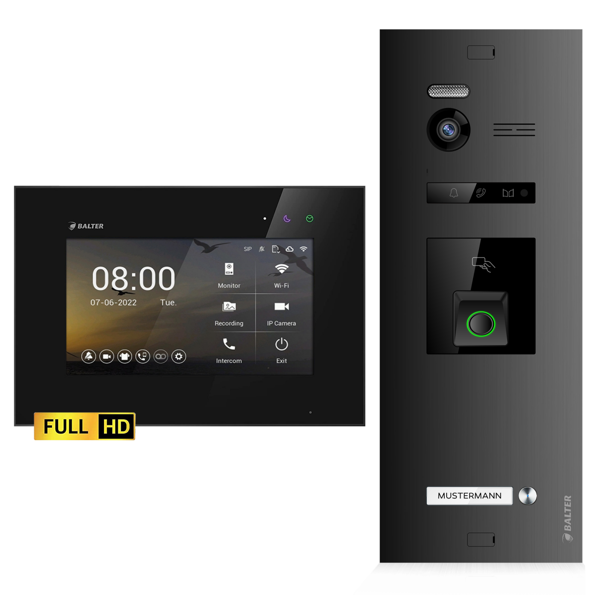 HD Video T&uuml;rsprechanlage mit Fingerprint und RFID f&uuml;r 1 Familienhaus, 1x Monitor, Balter EVO HD Fingerprint