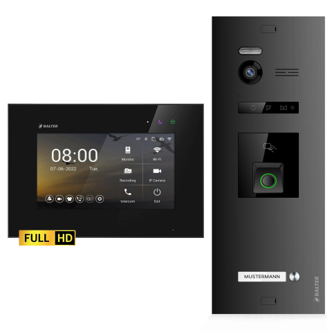 HD Video T&uuml;rsprechanlage mit Fingerprint und RFID f&uuml;r 1 Familienhaus, 1x Monitor, Balter EVO HD Fingerprint