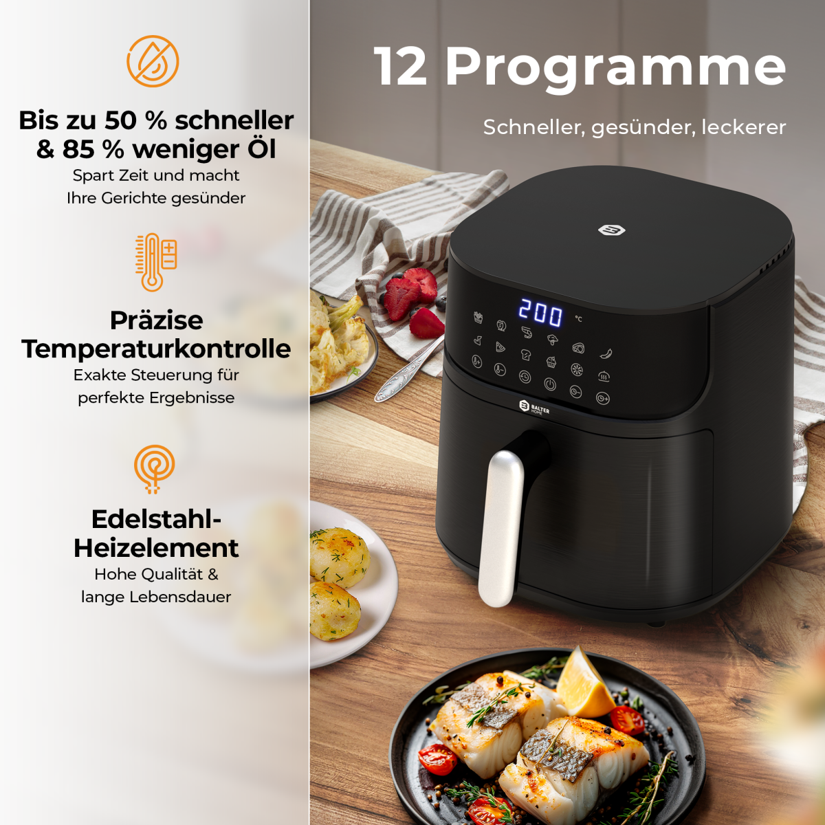 Balter Hei&szlig;luftfritteuse HL-550 (LCD Display, 12 Programme, 5,5L Garraum)