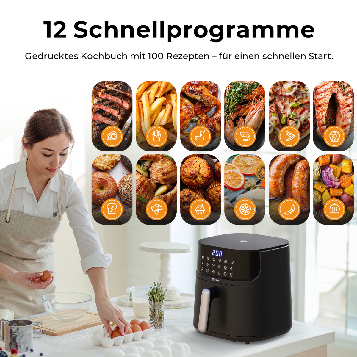 Balter Hei&szlig;luftfritteuse HL-550 (LCD Display, 12 Programme, 5,5L Garraum)