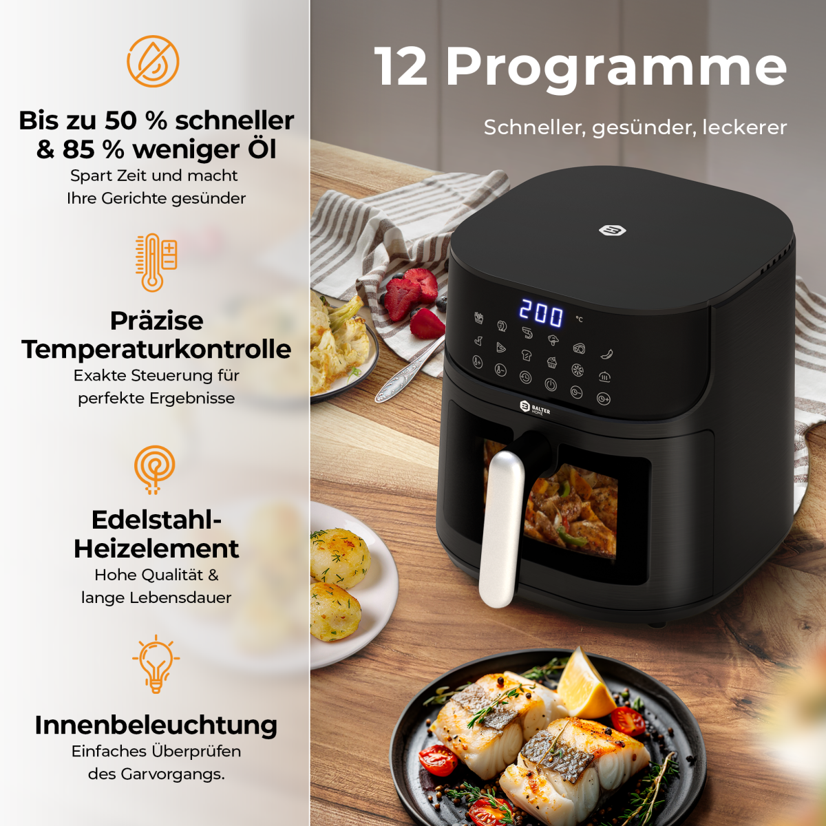 Balter Hei&szlig;luftfritteuse HL-551T (LCD Display, 12 Programme, 5,5L Garraum)
