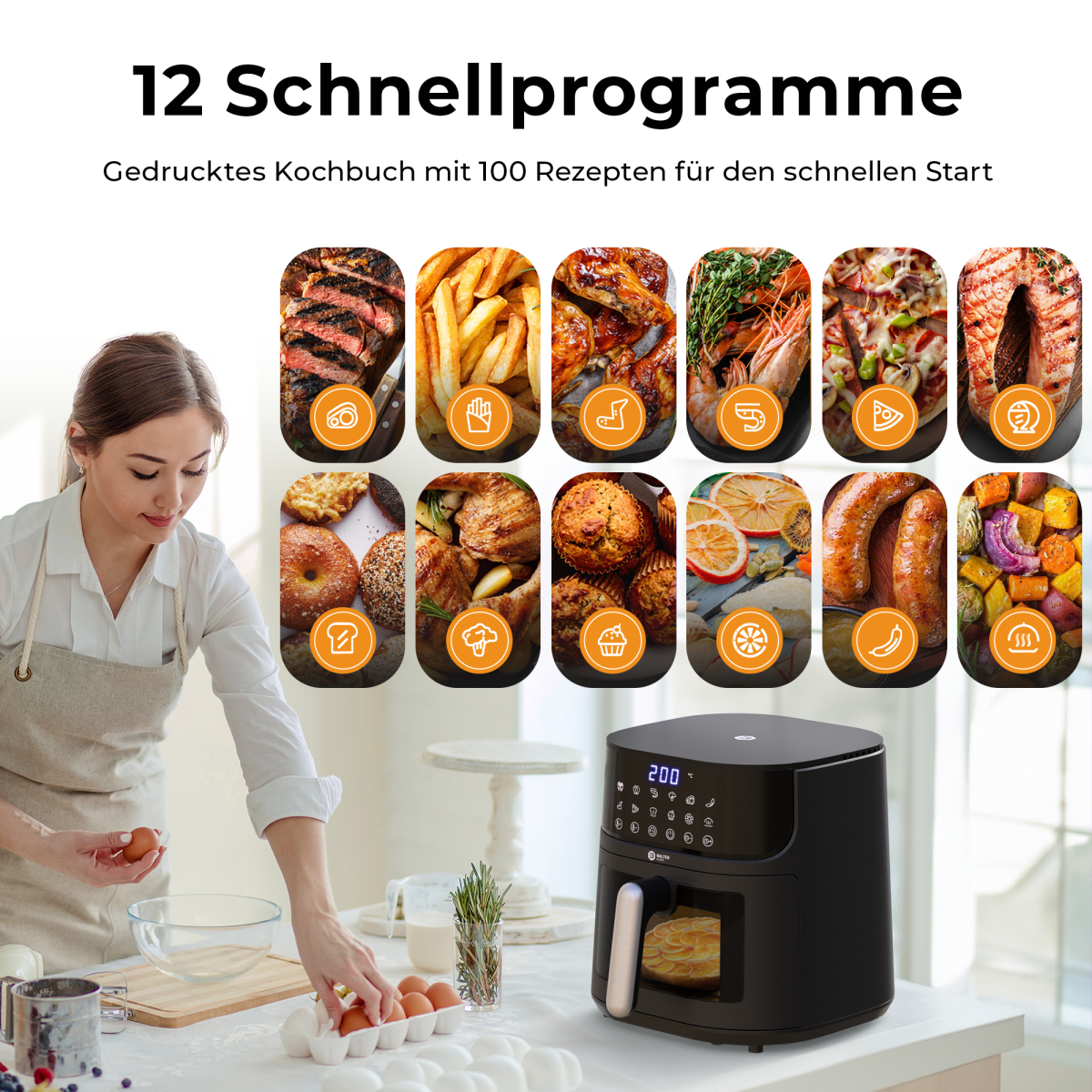 Balter Hei&szlig;luftfritteuse HL-551T (LCD Display, 12 Programme, 5,5L Garraum)