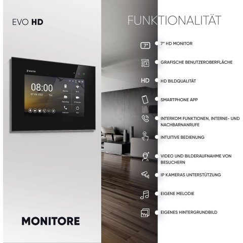 HD Video T&uuml;rsprechanlage mit Fingerprint RFID und Smartphone App f&uuml;r 3 Familienhaus, 3x Monitore, Balter EVO HD Fingerprint