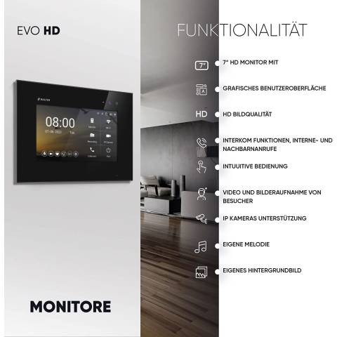 HD Video T&uuml;rsprechanlage mit Fingerprint RFID und Smartphone App f&uuml;r 3 Familienhaus, 3x Monitore, Balter EVO HD Fingerprint