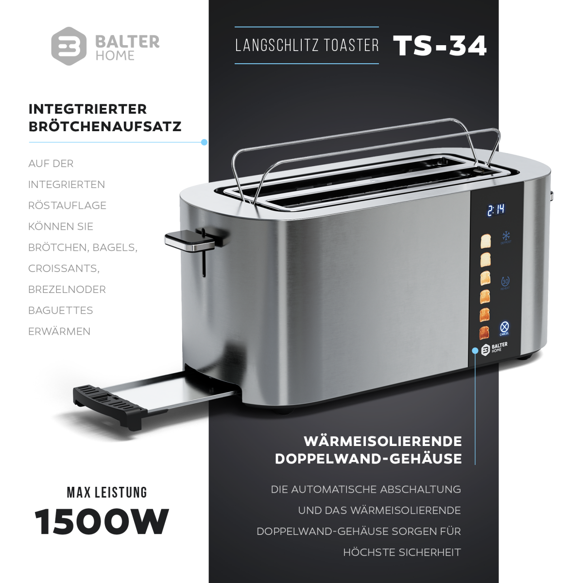 Balter Toaster TS-34 Langschlitz Silver