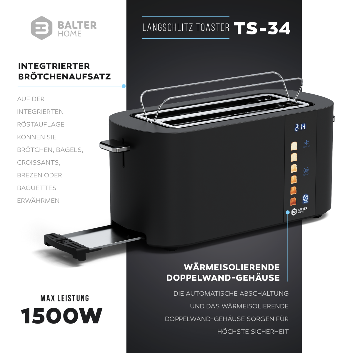 Balter Toaster TS-34 Langschlitz Schwarz