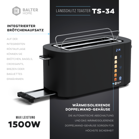 Balter Toaster TS-34 Langschlitz Schwarz