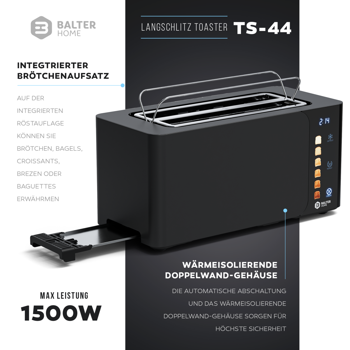 Balter Toaster TS-44 Langschlitz Schwarz