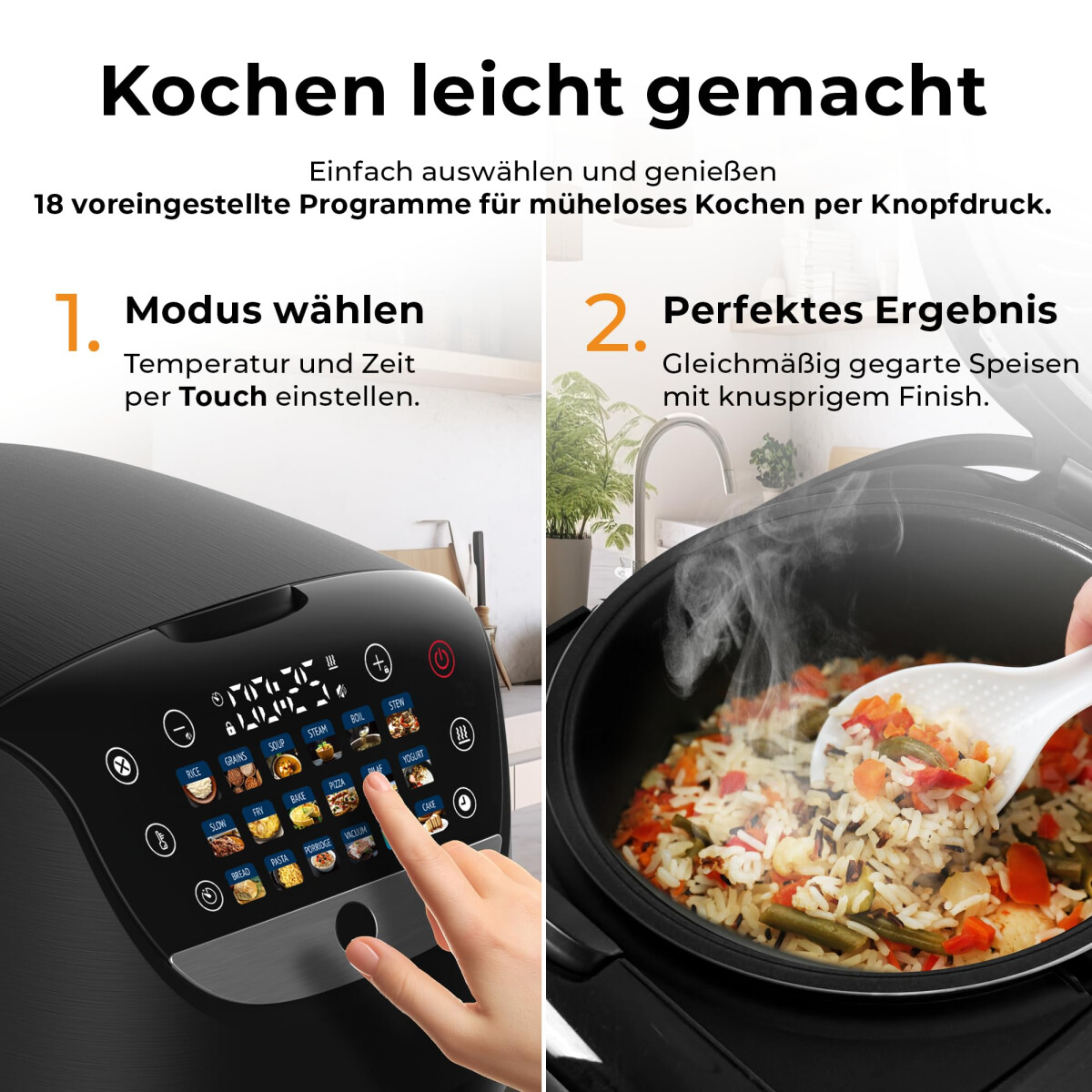 Balter MK-01 Reiskocher Multikocher mit 18 Programme, 4L Rice Cooker mit Fuzzy-Logic, Dampfgarer