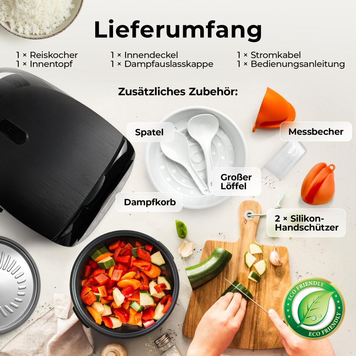Balter MK-01 Reiskocher Multikocher mit 18 Programme, 4L Rice Cooker mit Fuzzy-Logic, Dampfgarer