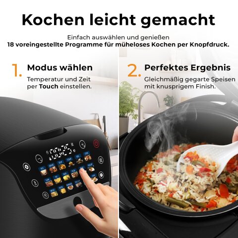 Balter MK-01 Reiskocher Multikocher mit 18 Programme, 4L Rice Cooker mit Fuzzy-Logic, Dampfgarer