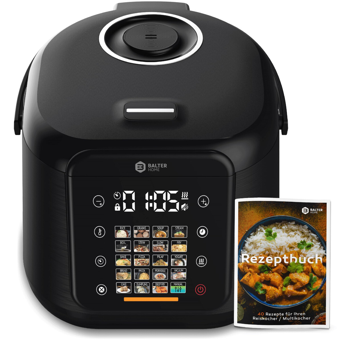 Balter Multikocher MK-02 Reiskocher mit 20 Programme, 4L Rice Cooker, Fuzzy-Logic, Dampfgarer