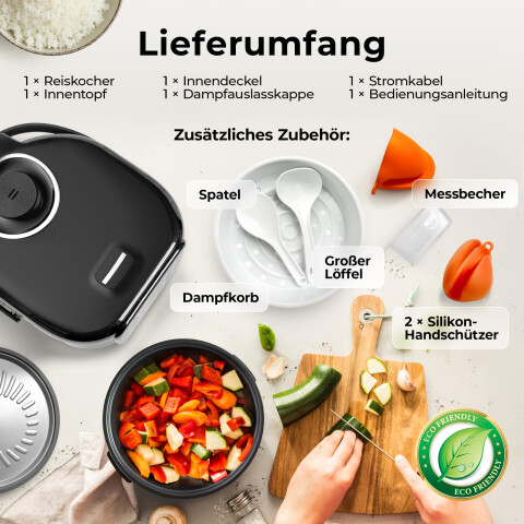 Balter Multikocher MK-02 Reiskocher mit 20 Programme, 4L Rice Cooker, Fuzzy-Logic, Dampfgarer