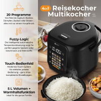 Balter Multikocher MK-02 Reiskocher mit 20 Programme, 4L Rice Cooker, Fuzzy-Logic, Dampfgarer