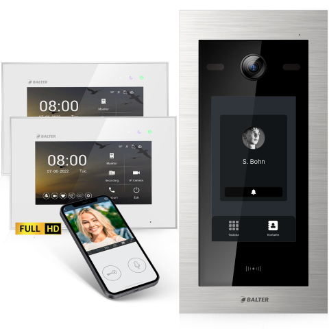 HD Video T&uuml;rsprechanlage mit Touchscreen und RFID f&uuml;r 1 Familienhaus, 2x Monitore, Balter EVO HD Touch