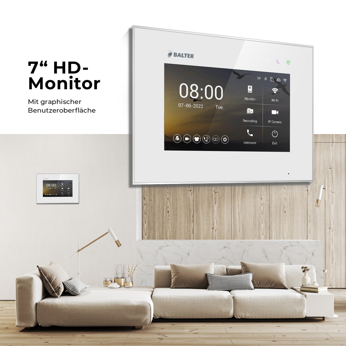 HD Video T&uuml;rsprechanlage mit Touchscreen und RFID f&uuml;r 1 Familienhaus, 2x Monitore, Balter EVO HD Touch Schwarz
