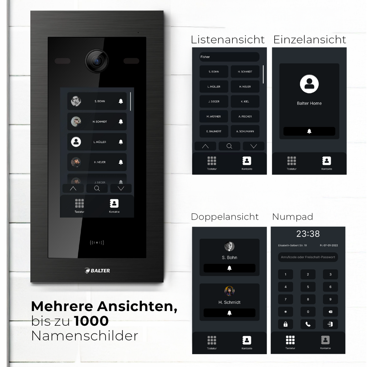 HD Video T&uuml;rsprechanlage mit Touchscreen und RFID f&uuml;r 1 Familienhaus, 2x Monitore, Balter EVO HD Touch Schwarz