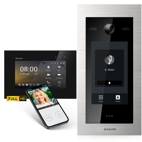 HD Video T&uuml;rsprechanlage mit Touchscreen und RFID f&uuml;r 1 Familienhaus, 1x Monitor, Balter EVO HD Touch