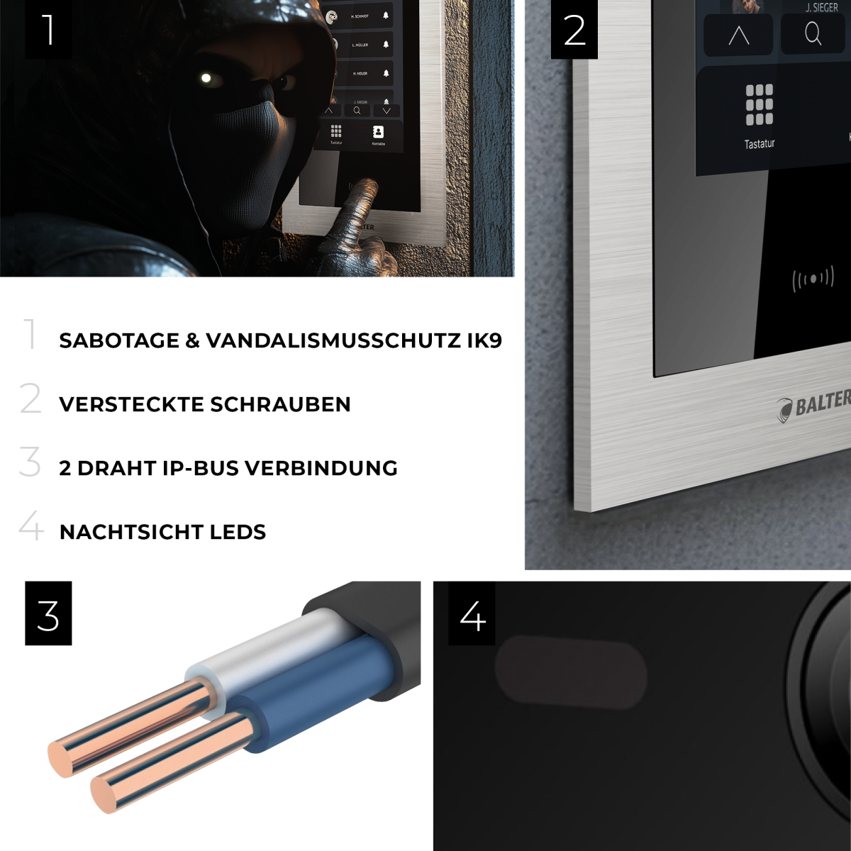 HD Video T&uuml;rsprechanlage mit Touchscreen und RFID f&uuml;r 1 Familienhaus, 3x Monitore, Balter EVO HD Touch