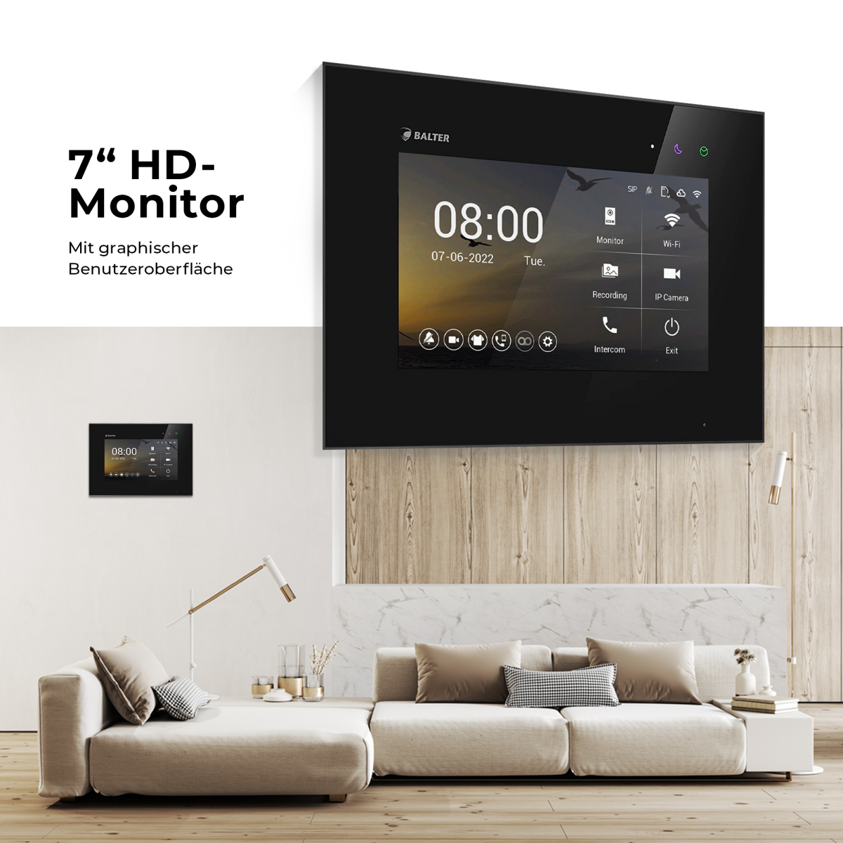 HD Video T&uuml;rsprechanlage mit Touchscreen und RFID f&uuml;r 4 Familienhaus, 4x Monitore, Balter EVO HD Touch