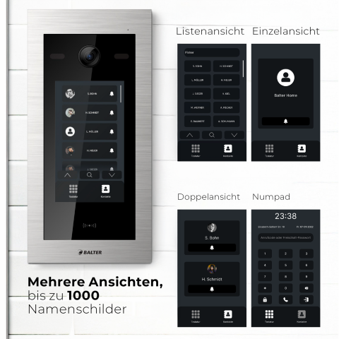 HD Video T&uuml;rsprechanlage mit Touchscreen und RFID f&uuml;r 4 Familienhaus, 4x Monitore, Balter EVO HD Touch