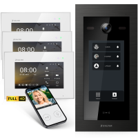 HD Video T&uuml;rsprechanlage mit Touchscreen und RFID f&uuml;r 3 Familienhaus, 3x Monitore, Balter EVO HD Touch Schwarz
