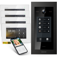 HD Video T&uuml;rsprechanlage mit Touchscreen und RFID f&uuml;r 4 Familienhaus, 4x Monitore, Balter EVO HD Touch Schwarz