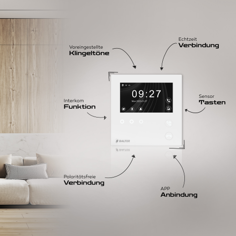 Balter EVO HD MINI 4.3&quot; Videostation mit App, LCD-Farb-Bildschirm, microSD, 2-Draht Bus, Interkom, Wei&szlig;