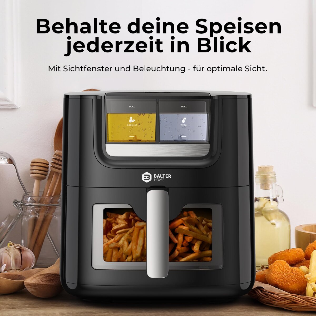 Balter Hei&szlig;luftfritteuse Airfryer mit &Ouml;l- &amp; Wasser-Spray Funktion f&uuml;r extra knusprige Speisen, 7,2L XXL, HL-710